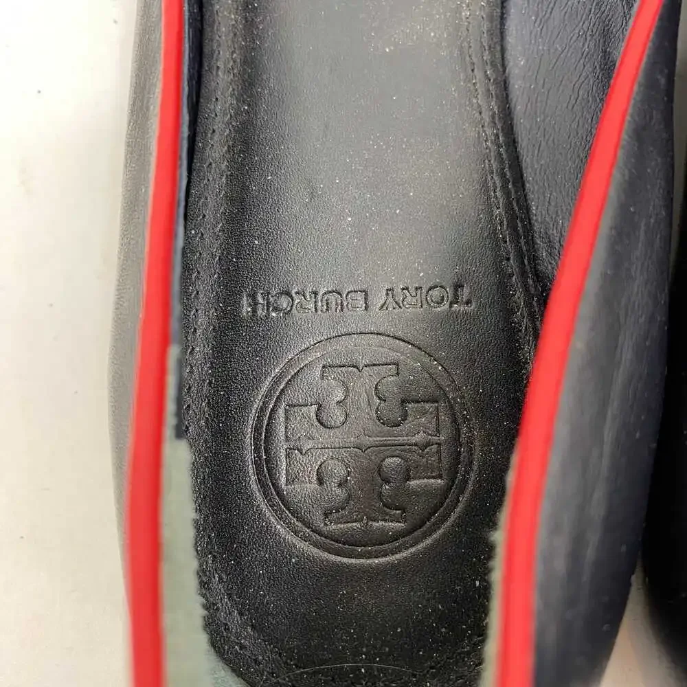 Tory Burch Navy Blue & Red Dakota Bow Flats | Size 8.5
